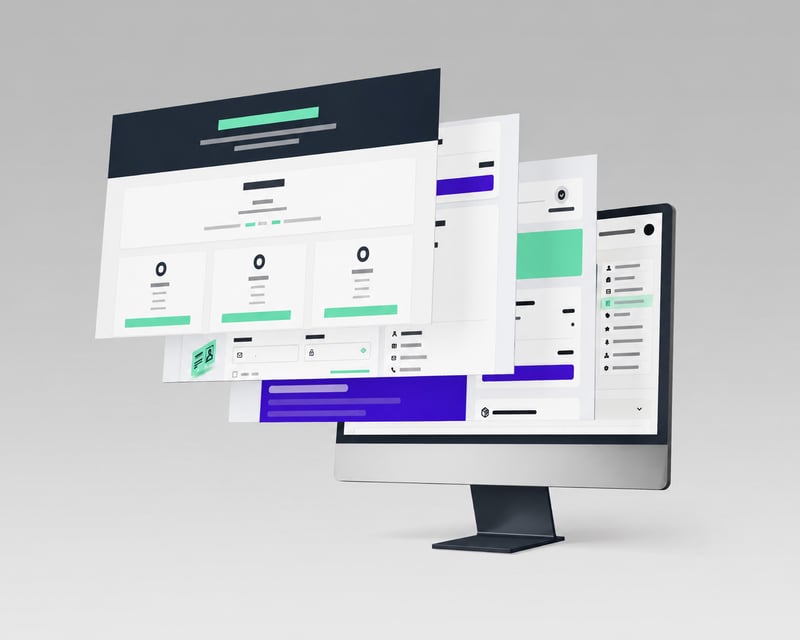 Mockup 3D vettoriale dell'interfaccia di sviluppo software CRM custom per tour operator.