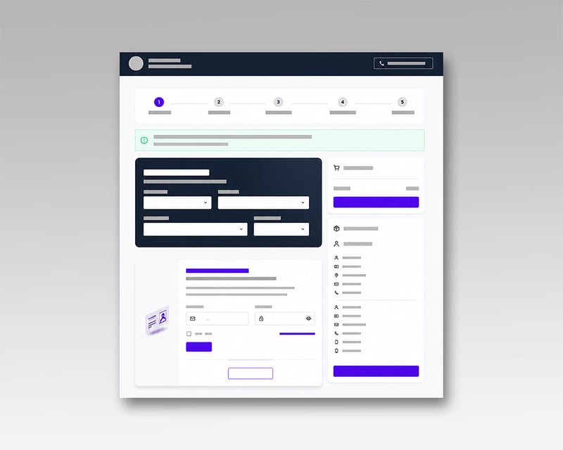 Wireframe vettoriale del motore di booking dinamico a logica condizionale con avanzamento a step per tour