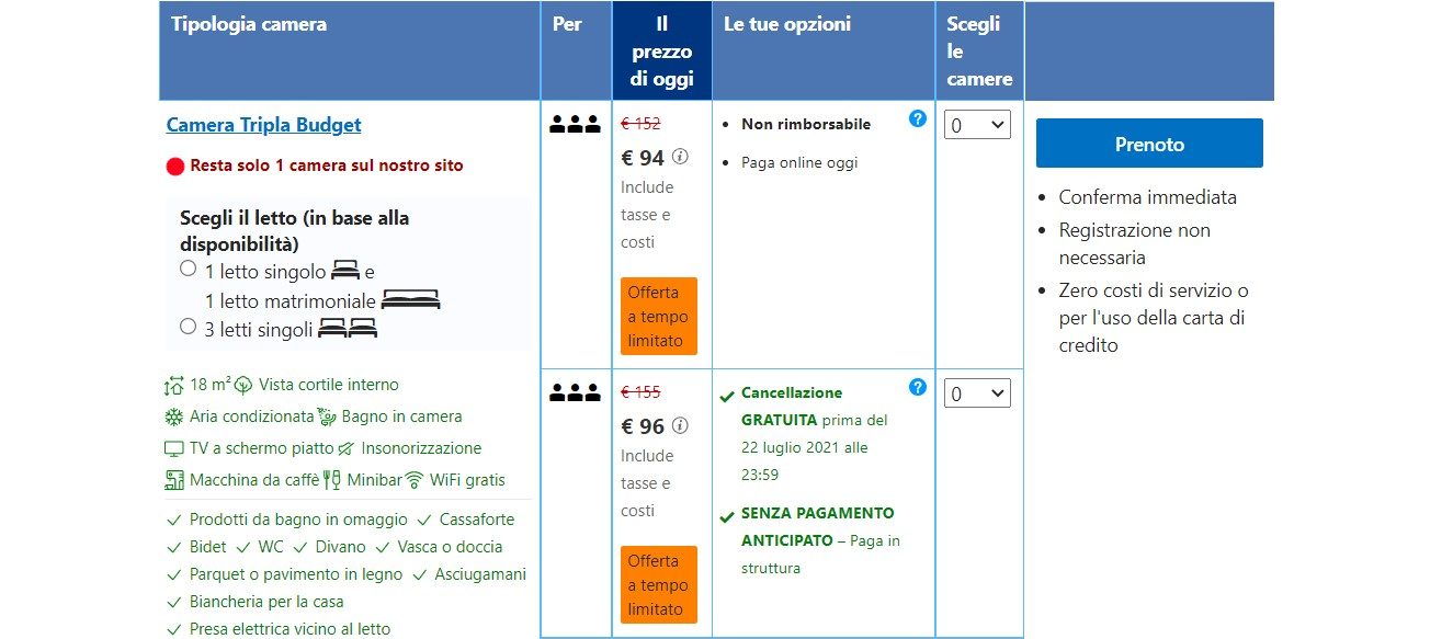 Esempio di bias utilizzati da Booking.com