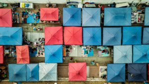 blue red and white umbrella
