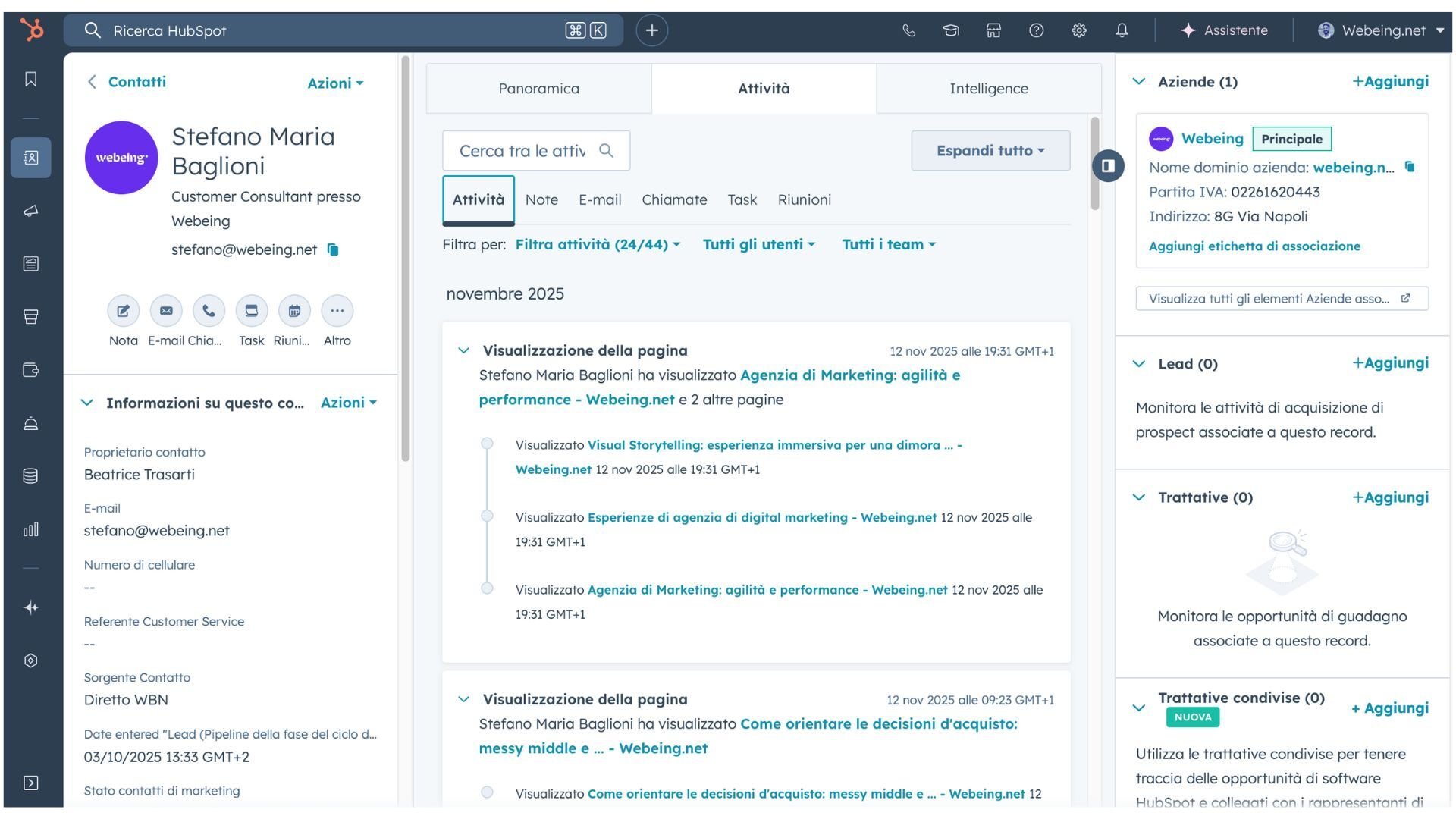 Webeing-Scheda Contatto nel Dettaglio
