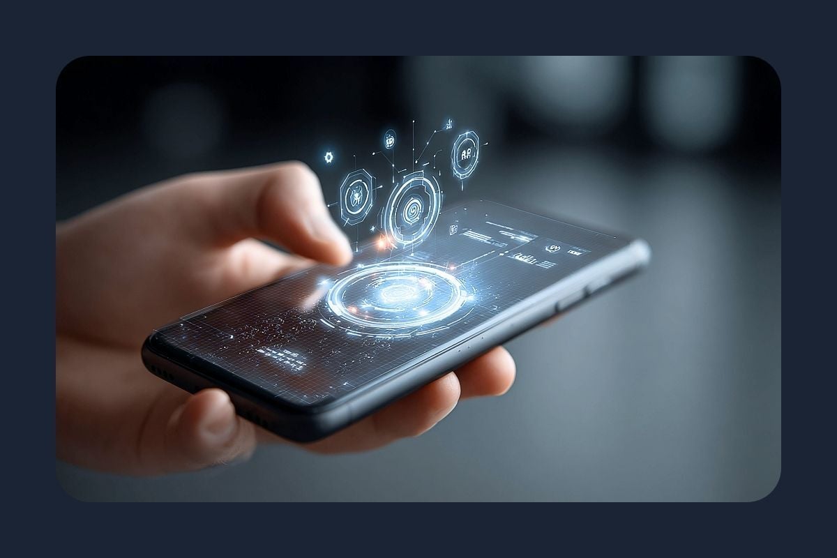 Mano umana che interagisce con un'interfaccia digitale pulita e human-centric, simboleggiando l'UX design "Anti-Algoritmo".